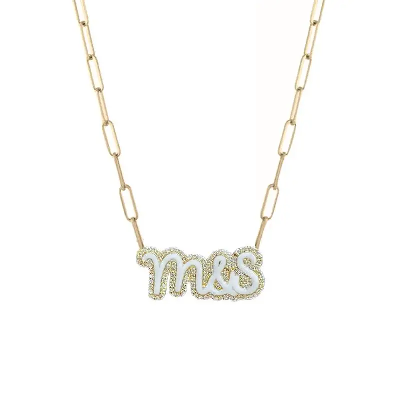 DUOYING Enamel Bubbly Initials Letters Necklace With Zirconia on Thin Paper Clip Necklace Gold Plated For Women Jewelry Gift