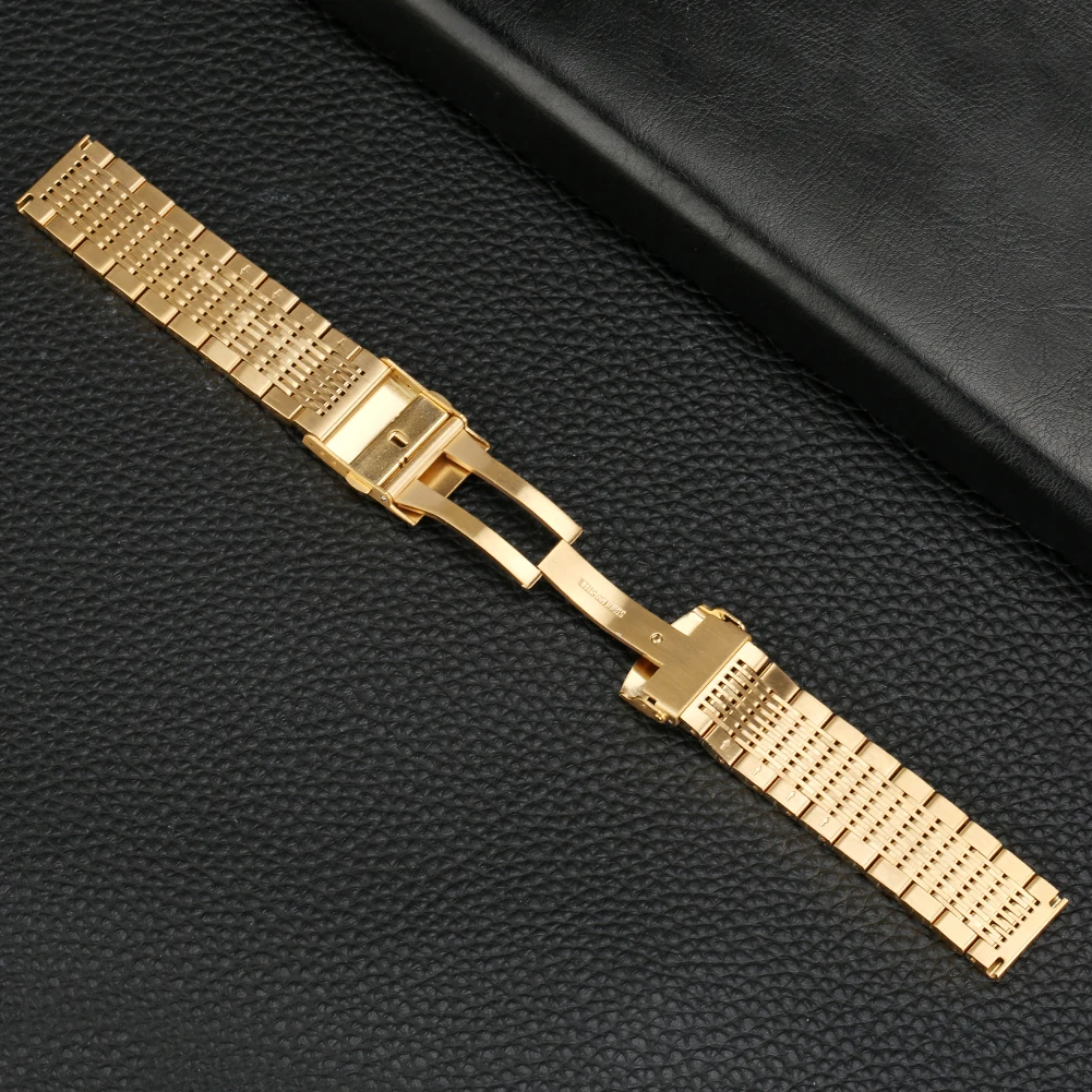 High Quality 18mm 20mm 22mm 24mm Gold/Rose Gold/Blue Stainless Steel Watchband Folding Clasp with Safety with Spring Bars Unisex