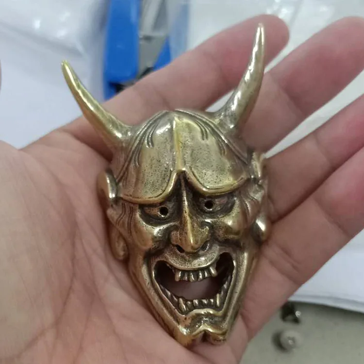 Demon for Japan Evil Oni Hannya ghost Mask pendant punk Necklace skull Brass keychain Evil Horn for Halloween Gift Brass decorat