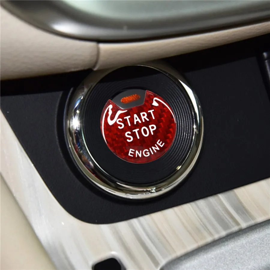 Red Real Carbon Fiber Keyless Engine Push Start Button Cover For Nissan Infiniti