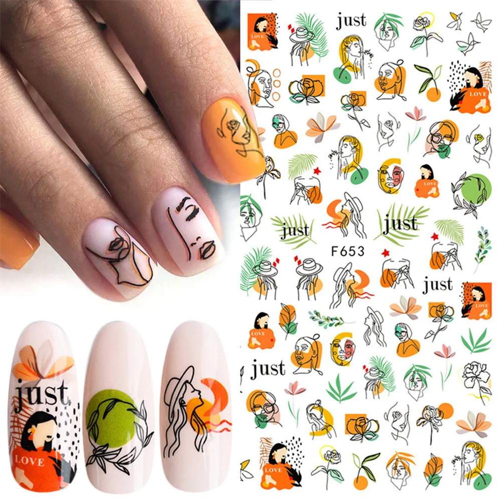 

F-653 CA-511 Colored abstract face-geometric lines 3D Back glue Nail decal Nail sticker Nail decoration Nail art Nail ornament
