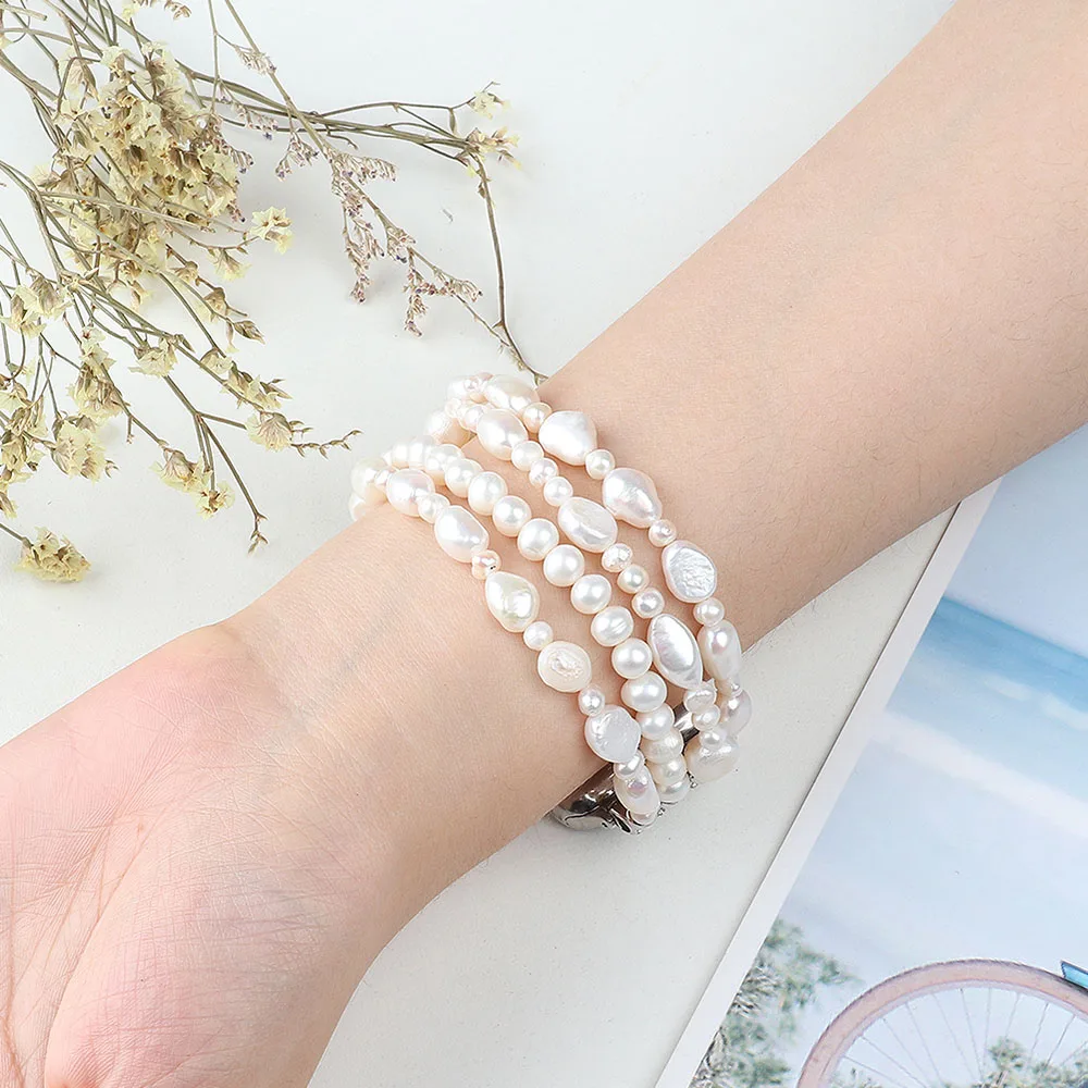 True Pearl Watch Bracelet for Apple Watch 8 Band Natural Beaded iWatch 7 SE Watchband Women Elastic Replacement 41mm 45mm 44mm