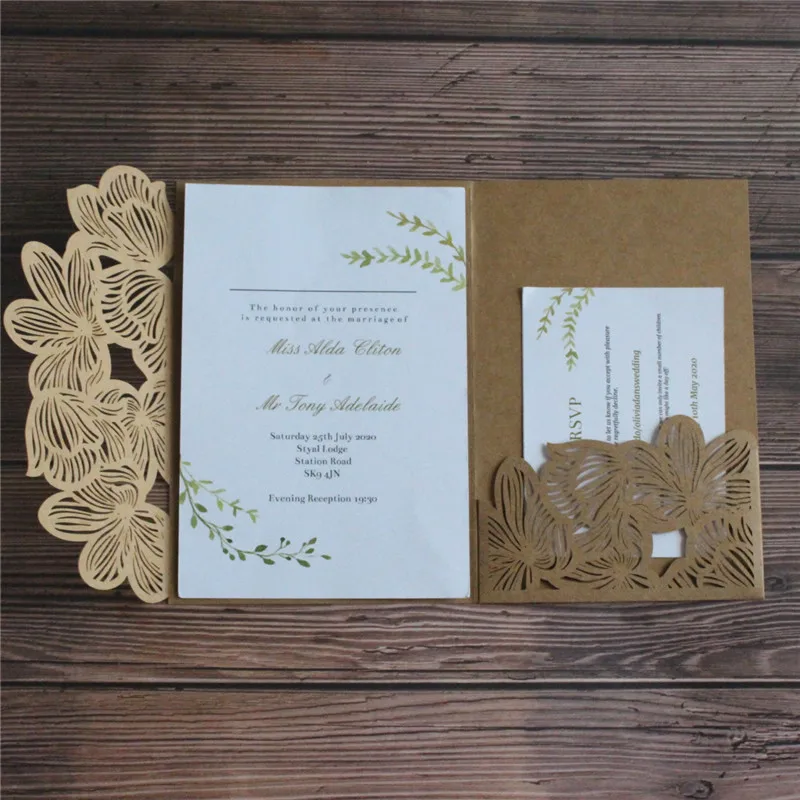 

Craft wedding cards invitation set floral leaf design customized invite RSVP printing multi colors