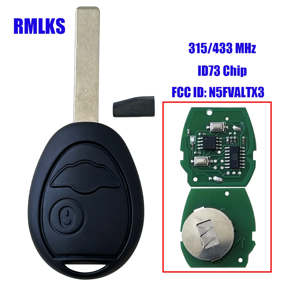 

For BMW 2 Button Remote Key For MINI COOPER S R50 R53 ONE FULL REMOTE KEY 2 BUTTON FOB 433MHz 315Mhz + CHIP 7931 New with Code