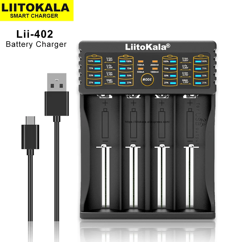 LiitoKala Lii-402 Lii-S2 Lii-202 Lii-500 Lii-PD4 3.7V 3.2V 18650 18350 18500 21700 14500 26650 AA NiMH Lithium-Battery Charger