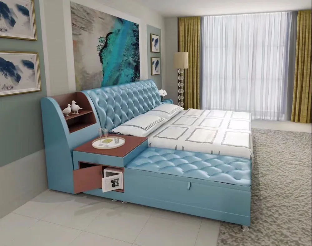 real Genuine leather bed frame Modern Soft Beds with storage Home Bedroom Furniture cama muebles de dormitorio / camas quarto