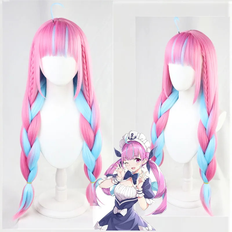 

VTuber Hololive Minato Aqua Wig Mixed Blue Pink Braids Girls Twin Ponytails Cosplay Long Braided Synthetic Hair Role Play prop