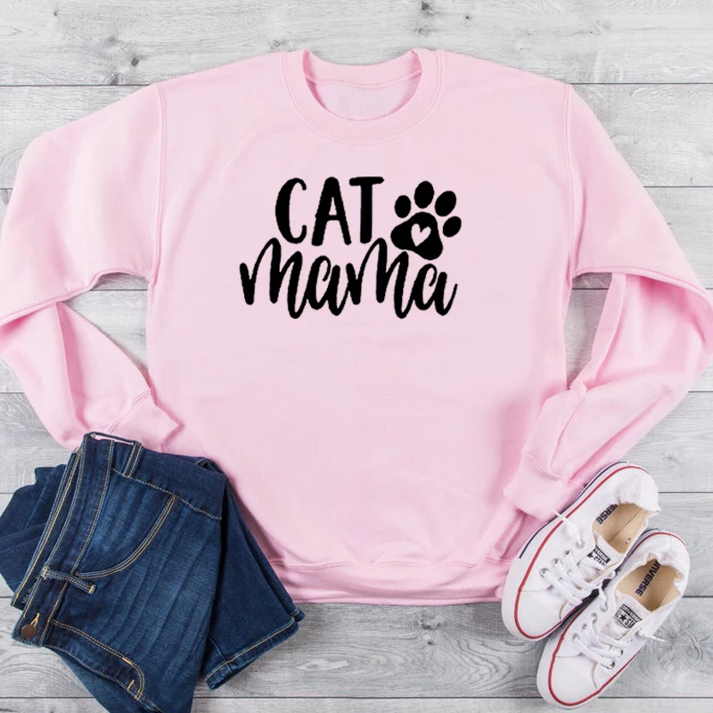 

ZBBRDD CAT MAMA 100%Cotton Full Long Sleeve Shirts Fashion Pullovers gift For Mother O neck Mama Women Sweatshirt Drop shopping