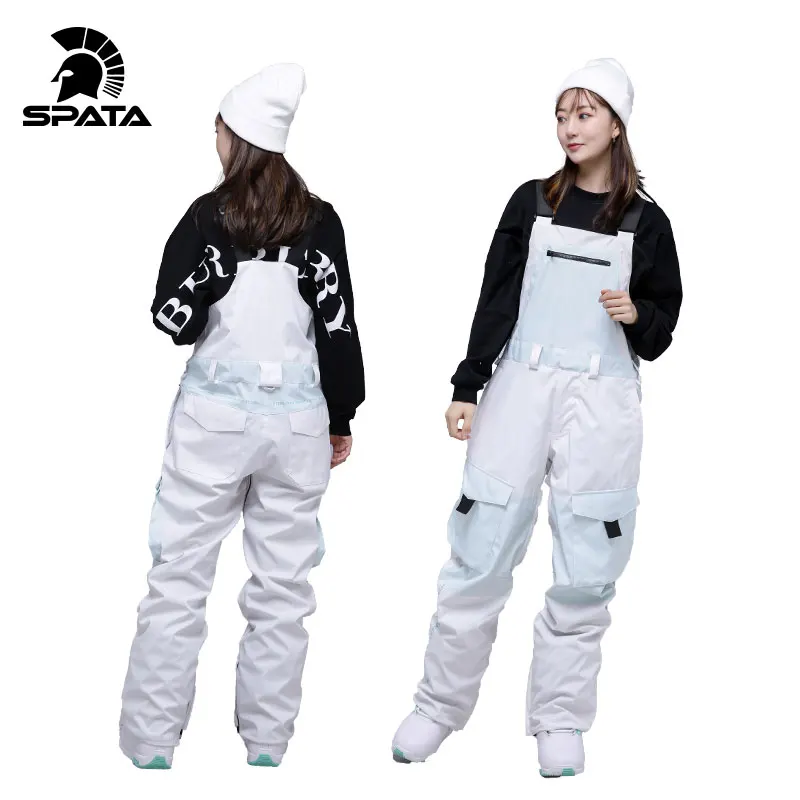 SPATA Ski Pants Women Waterproof Snowproof Winter Ski Clothing High Quality Warm Trousers Men One Piece Pocket Jumpsuit Ski Suit