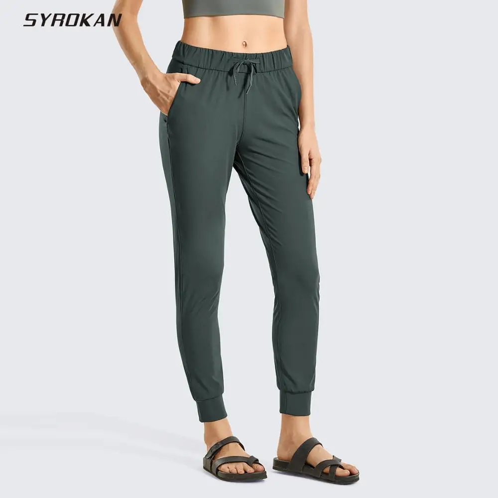 SYROKAN damski Stretch sznurkiem Jogger dopasowane spodnie dresowe z kieszeniami Casual Travel spodnie codzienne-28 cali