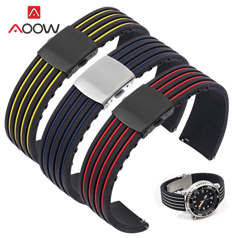 18mm 20mm 22mm 24mm Sport Silicone Strap Folding Buckle Waterproof Replacement Band for Samsung Watch3 Active2 Huawei GT 2 46mm