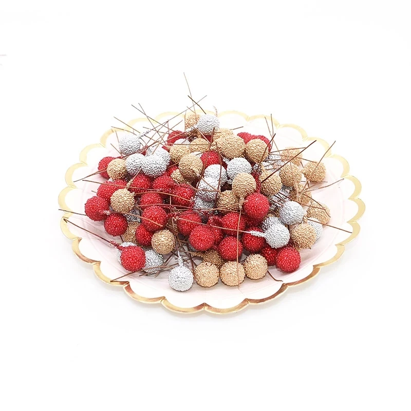 Künstliche Schaum Staubblatt Obst Berry Gold Silber Rote kirsche perlglanz staubblatt hochzeit Weihnachten decor DIY geschenk box Kränze – Detail 20