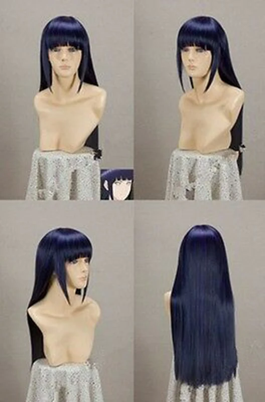 Shippuden Hinata Hyuga Cosplay Peruca, 80cm Longo Roxo Azul Partido Perucas, Peruca Cap