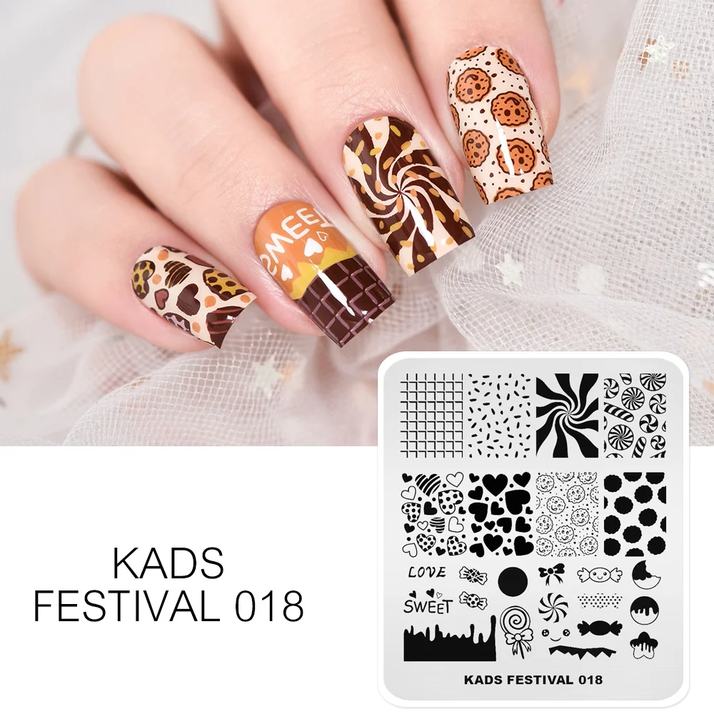 KADS Nail Stamping Template Valentine's Day Heart Candy Design Nail Stamping Plates Stainless Steel Nail Stencil Print DIY Tool