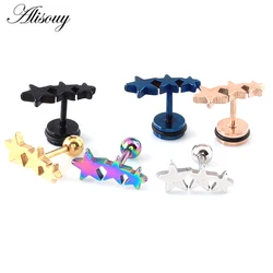 2pcs Stainless Steel Three Triple stars Cartilage Piercing Men Women Stud Earrings