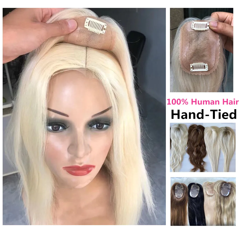 6*9 8*12 seide Basis Haar Topper Für Frauen Blonde Schwarz Braun 18 "Jüdische 100% Menschlichen haar Hand Gebunden Mono Haar Topper Für Haarausfall