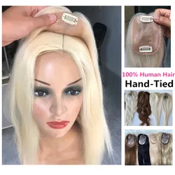 Base en soie pour femmes, 6x9 8x12, 18 pouces, 100% cheveux humains, blond, noir, brun, attache à la main, Mono, pour la perte de cheveux