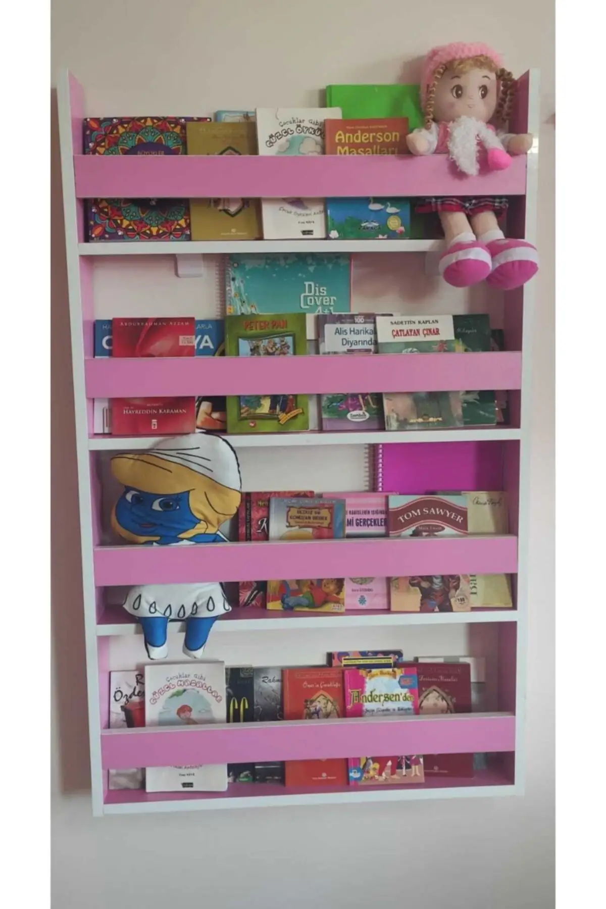 Montessori Children Room Educational Bookcase Pink Color (Laminated Chipboard) 4 Shelf made in turkiye