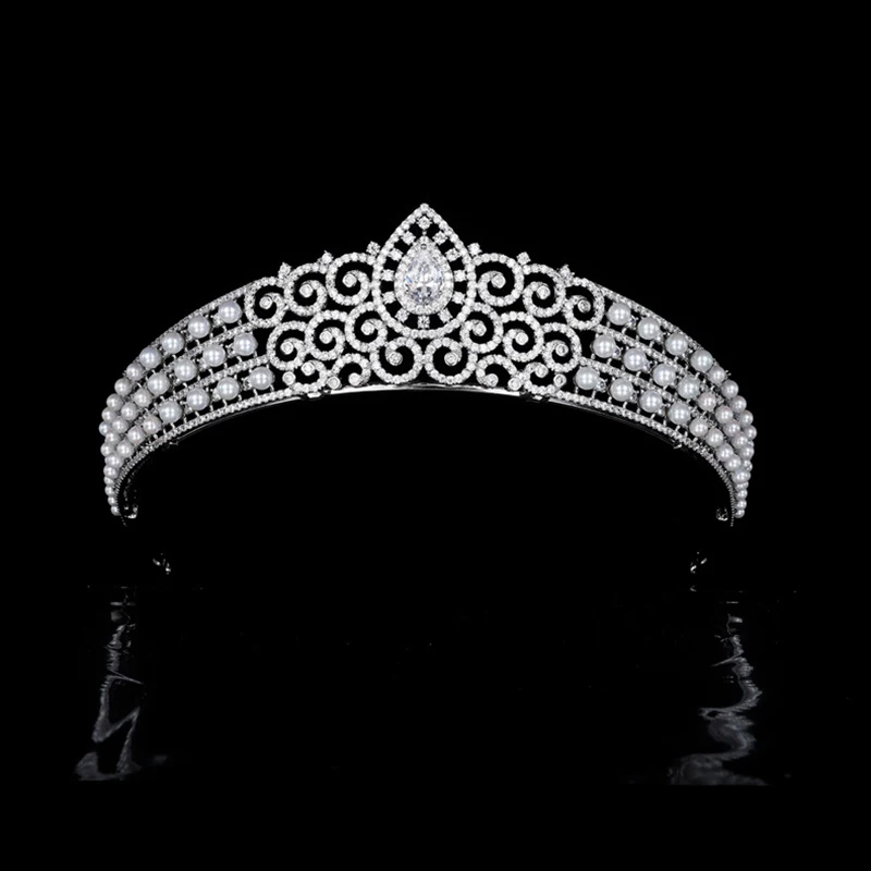 

Cubic Zirconia Princess Tiara,Pearls Crown for Bridal,Prom,Party Headpieces Accessories HT20392