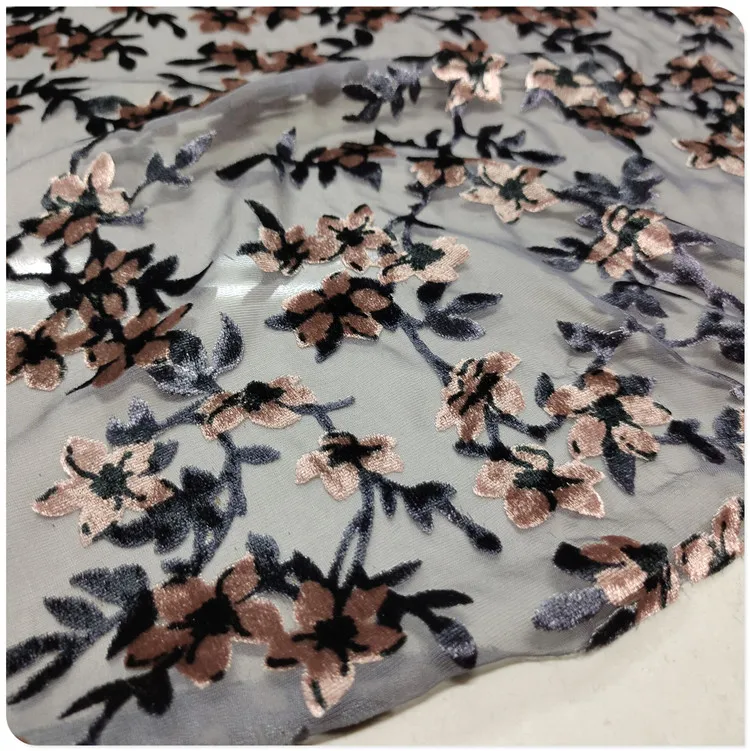 1 Meter Elegant Floral Hollow Out Silk Velvet Mulberry Bottom Cotton Fabric Dress Cheongsam Shirt Short Shawl Clothing