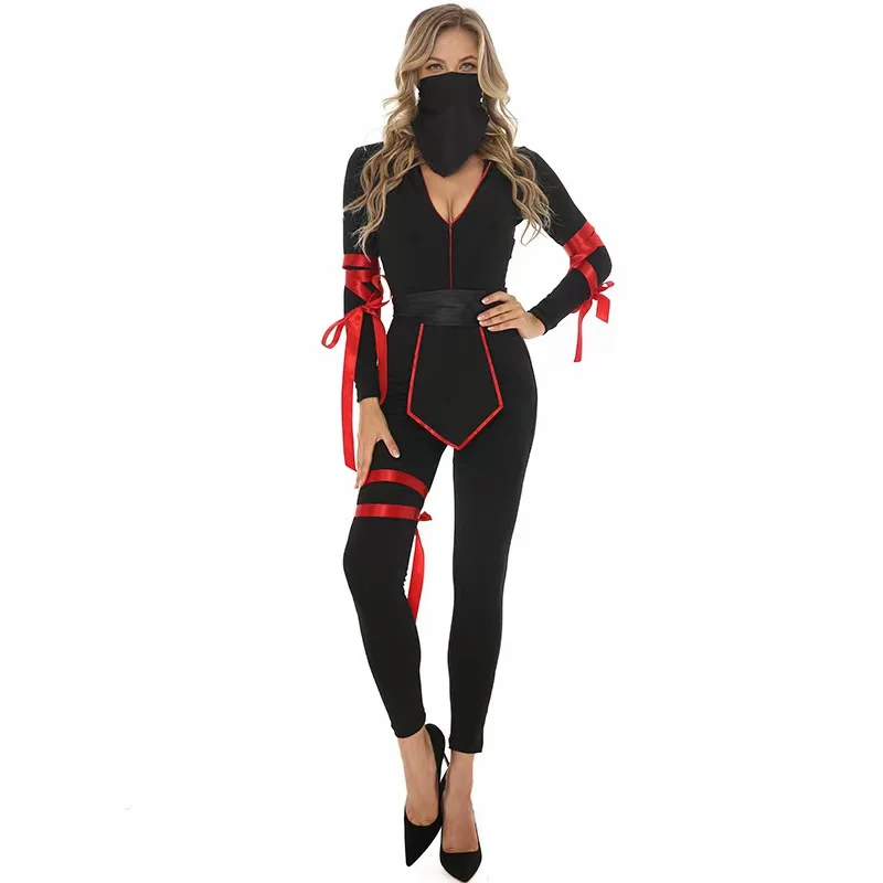 

Black Women Halloween Japanese Ninja Costumes Female Warrior Cosplay Carnival Purim Parade Stage Show Role Playing Party Dress