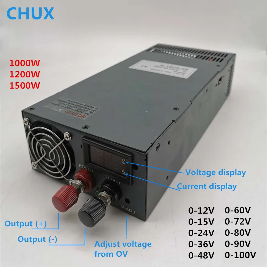 

CHUX 0-12V 15V 24V 36V 48V 60V 72V 80V 90V 100V AC DC LED display Switching Power Supply 1000W 1200W 1500W 2000W