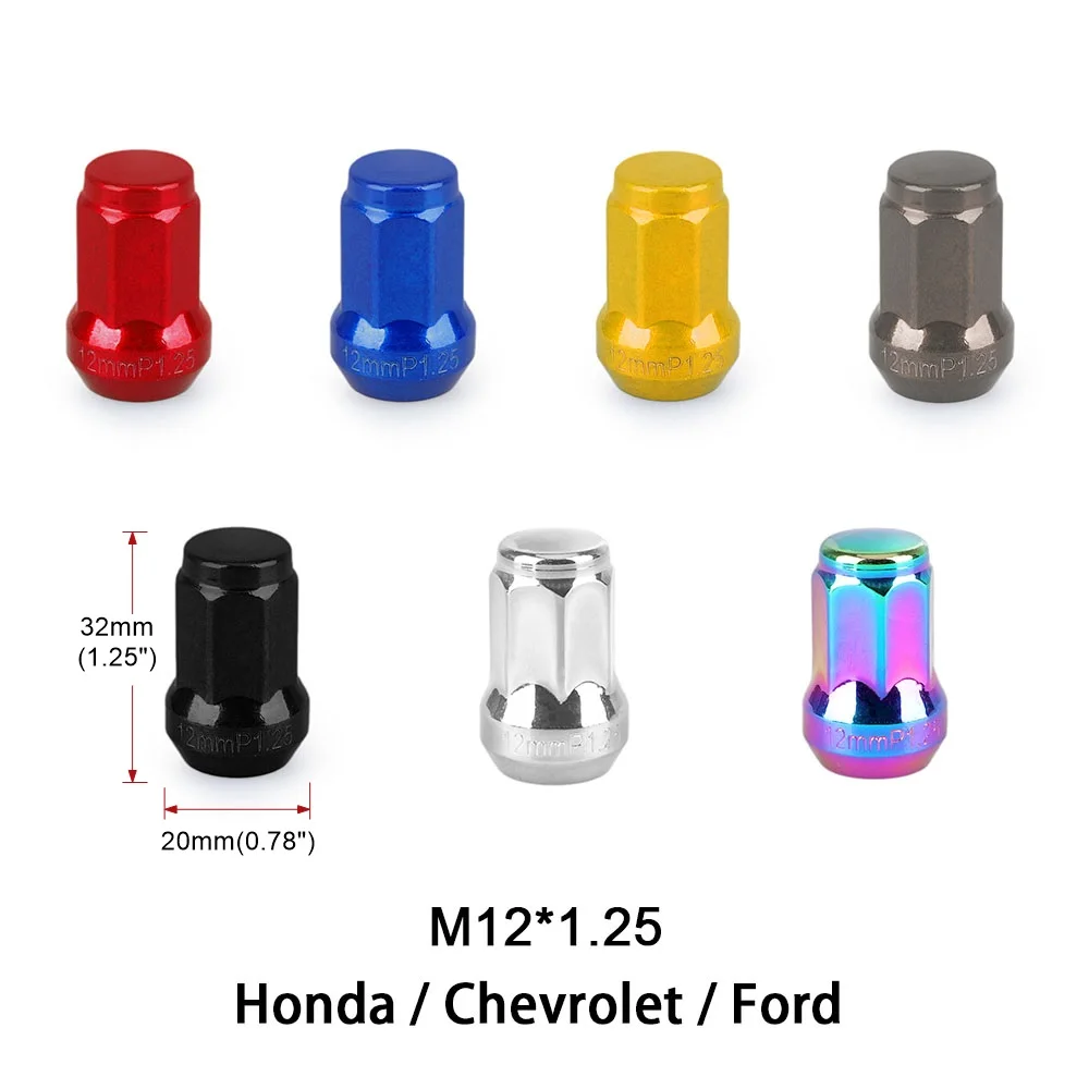 20PCS M12*1.5 M12*1.25 Iron Heptagonal Wheel Rays Lock Lug Nuts Length 32MM Closed End lug nut For Honda For Ford