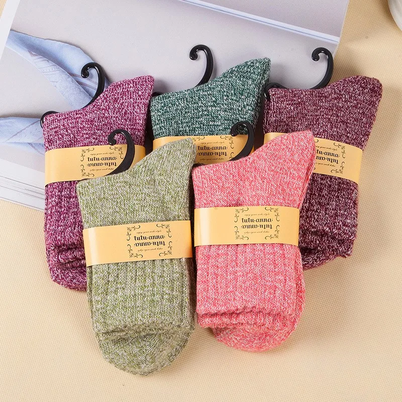 1 Pair Solid Women Socks Classic Simple Winter Wool Thick Warm Breathable Elastic Force Fashion Casual Mid Socks For Female