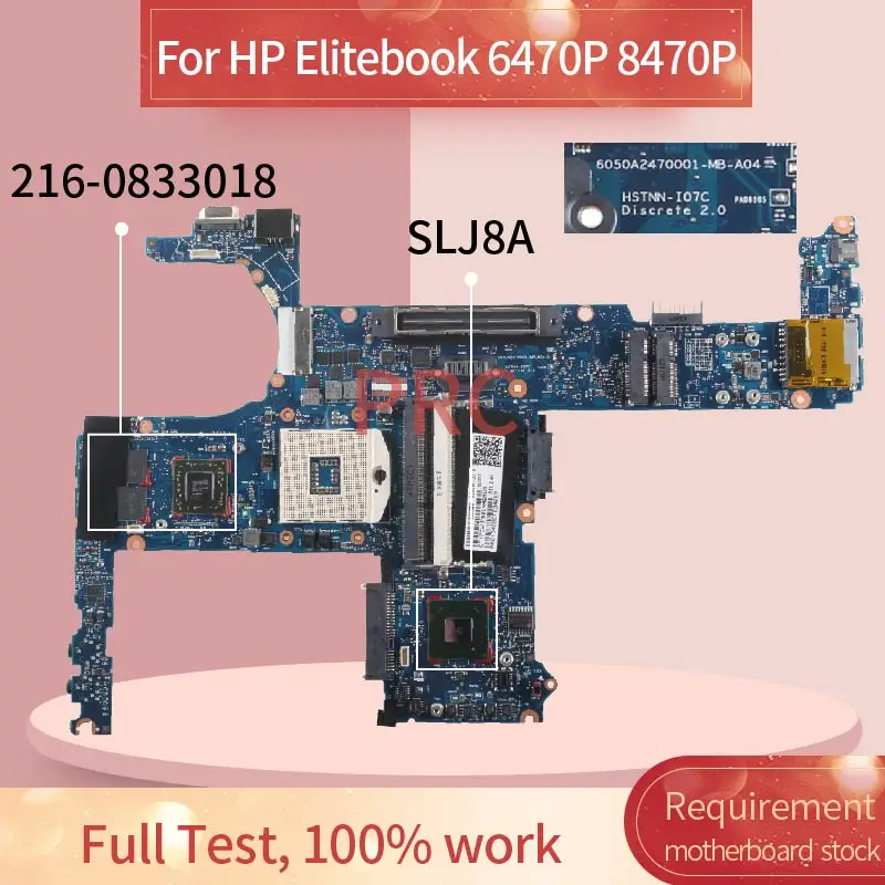 

692333-601 686042-501 For HP Elitebook 6470P 8470P Notebook Mainboard 6050A2470001 SLJ8A 216-0833018 DDR3 Laptop motherboard