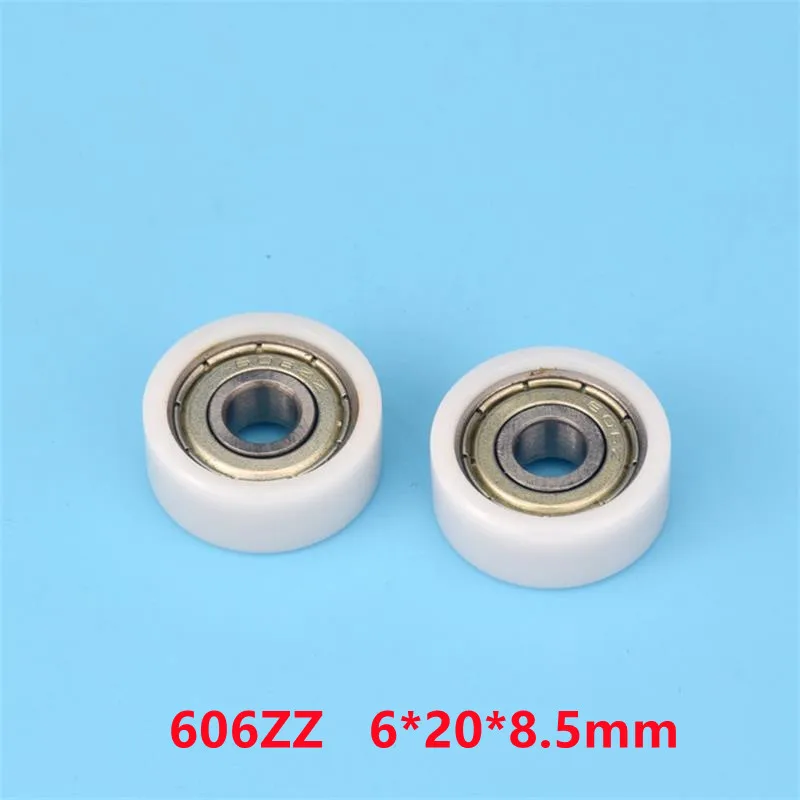 20pcs/100pcs 6*20*8.5mm 606ZZ Bearing POM Plastic Coated Pulley Door Window Guide Wheel Low Noise Flat Roller Wheel 6x20x8.5mm