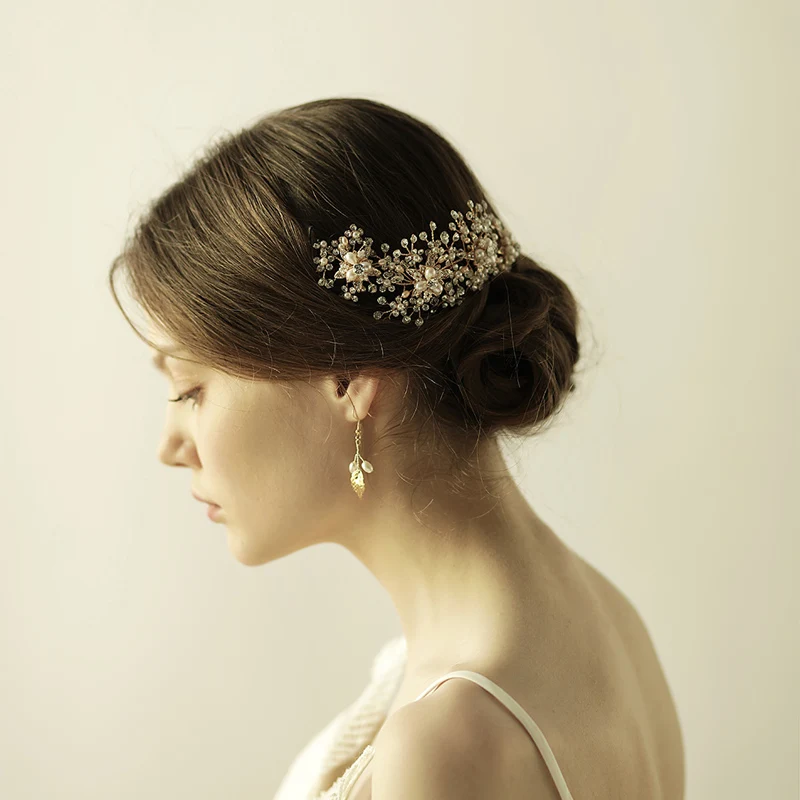 O855 Heavy work luxury wedding hair accessories girls headbands with pearls custom elastic fashion hairband