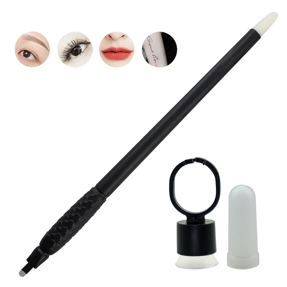 

100pcs Disposable Microblading Eyebrow Tattoo pen 0.15mm 18U Micro Blade Needles With Permanent Makeup Embroidery Ring Ink Cup