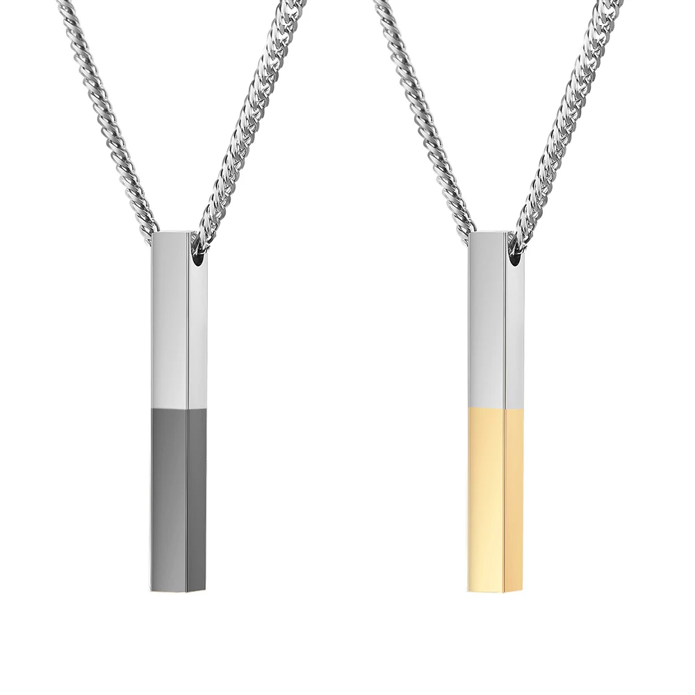 

Personalized Engraved 4-Sided Vertical 3D Bar Necklace Pendant with Free Cuban Chain Best Meaningful Gift For Boyfriend