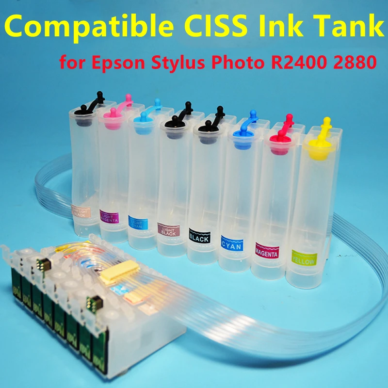 Latest Compatible CISS Ink Tank For Epson Stylus Photo R2400 R2880 Printer With ARC Chip 8Colors Continuous Ink Supply System