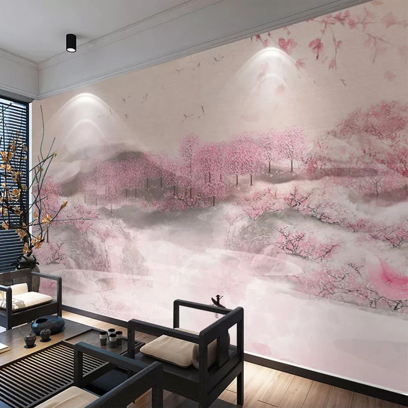 

Custom 3D Mural Wallpapers For Living Room Bedroom TV Wallpaper Hand Painted Peach Blossom Tree Forest Wall Decoration Painting