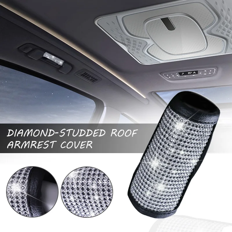 2PCS Universal Car Handrail Cover Auto Roof Pull Gloves Car Interior Shiny Rhinestone Crystal Handle Protection Cover Accessory