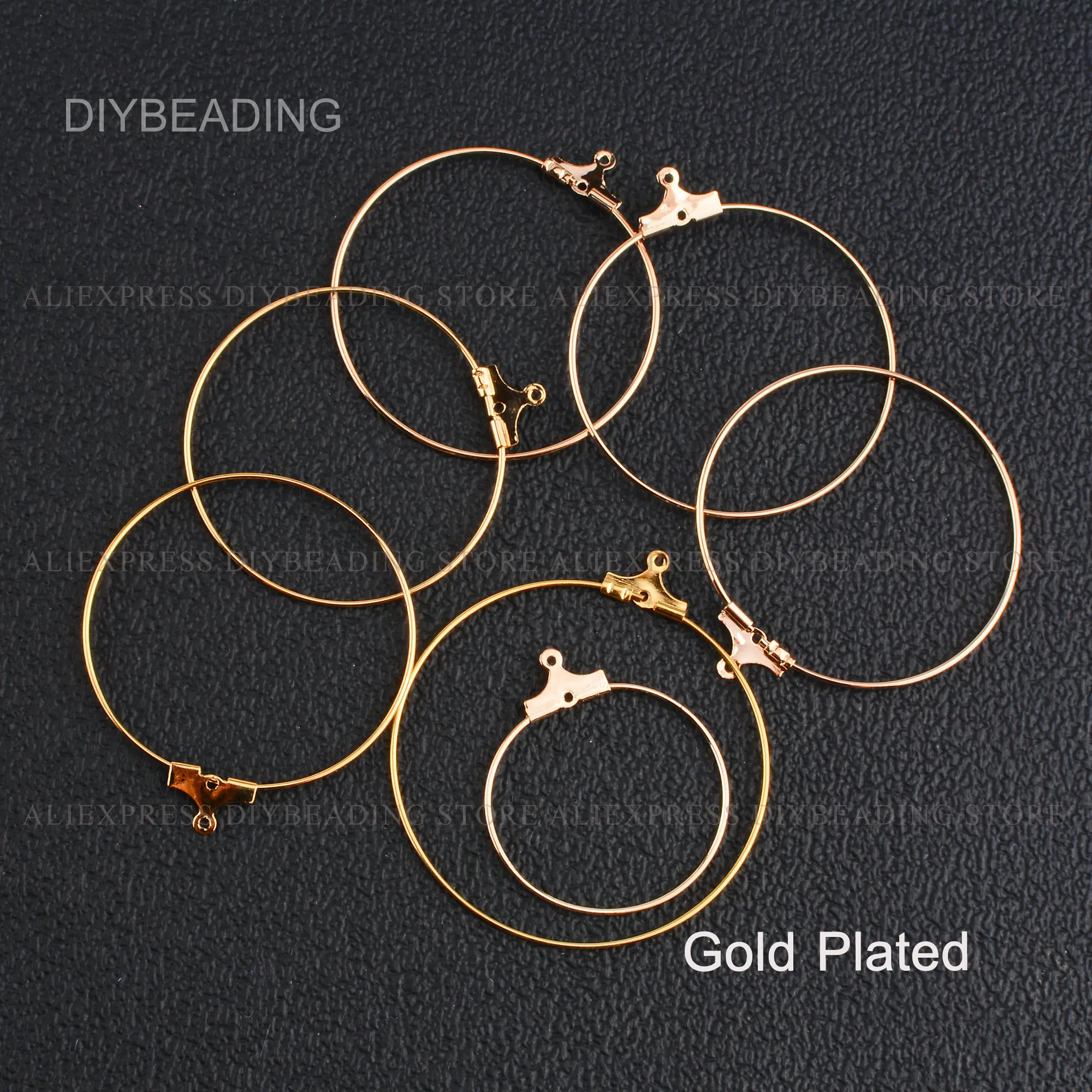 10-100 Pcs Hoop Earring Finding Lots Wholesale Gold/ White Gold Plated Brass Ear Hoops/Earring Hoop/Ear Wire Findings