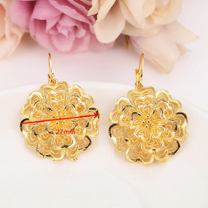 african Arab Dubai flower Earrings Gold Color Jewelry Ancient Coins Vintage Accessory for Women Girls kids party jewelry gift