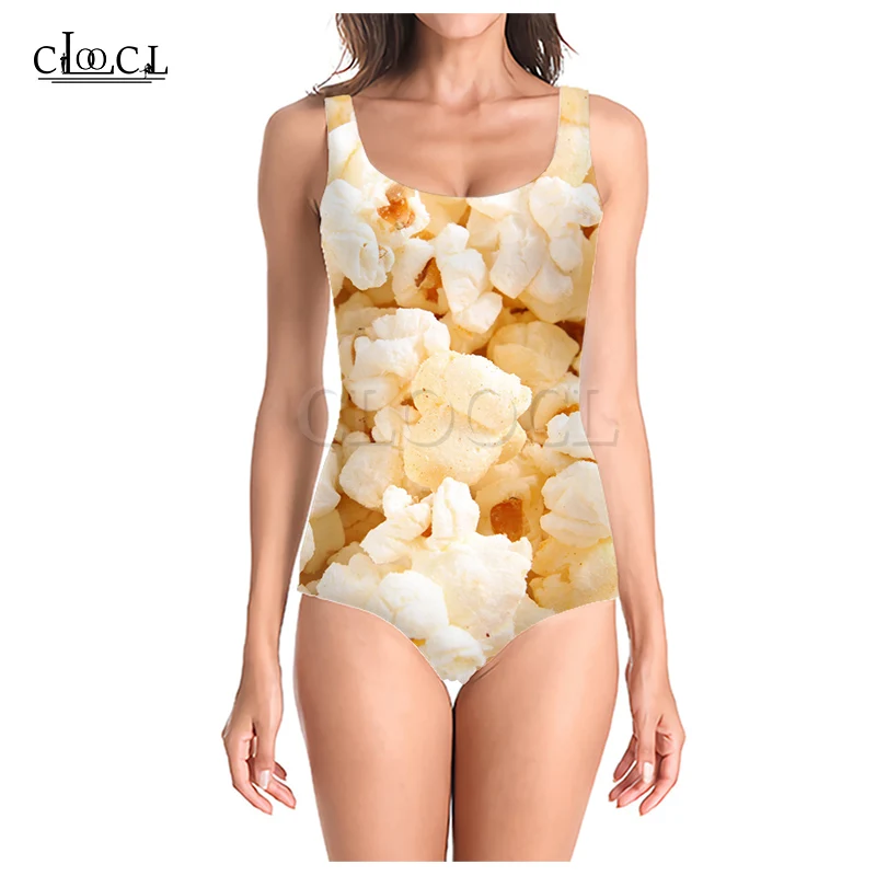 

CLOOCL Popcorn and Cherry 3D Print Girls One-piece Swimsuit Bathing Suit Sleeveless Was Thin Sexy Fashion Women's Swimwear