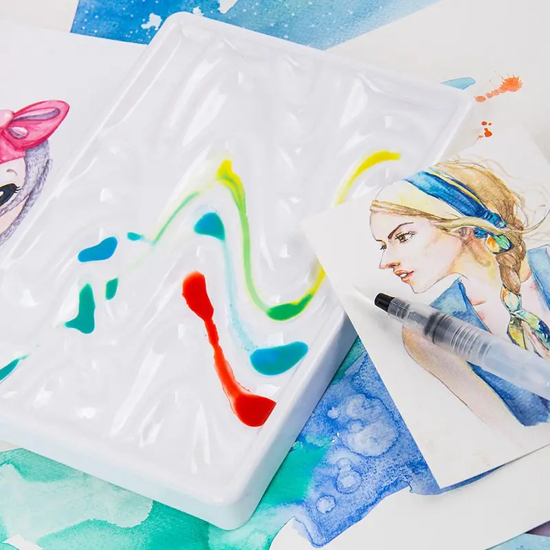 Imitation Ceramic Rectangle Artist Paint Palette Empty Art Watercolor Palette for Watercolor Gouache Acrylic Oil Painting