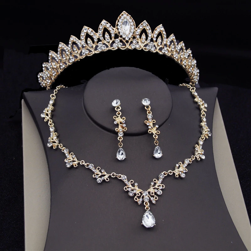 

Rhinestone Small Tiaras Bridal Jewelry Sets Princess Prom Crown Earrings Necklace Set for Women Wedding Dress Jewelry Set