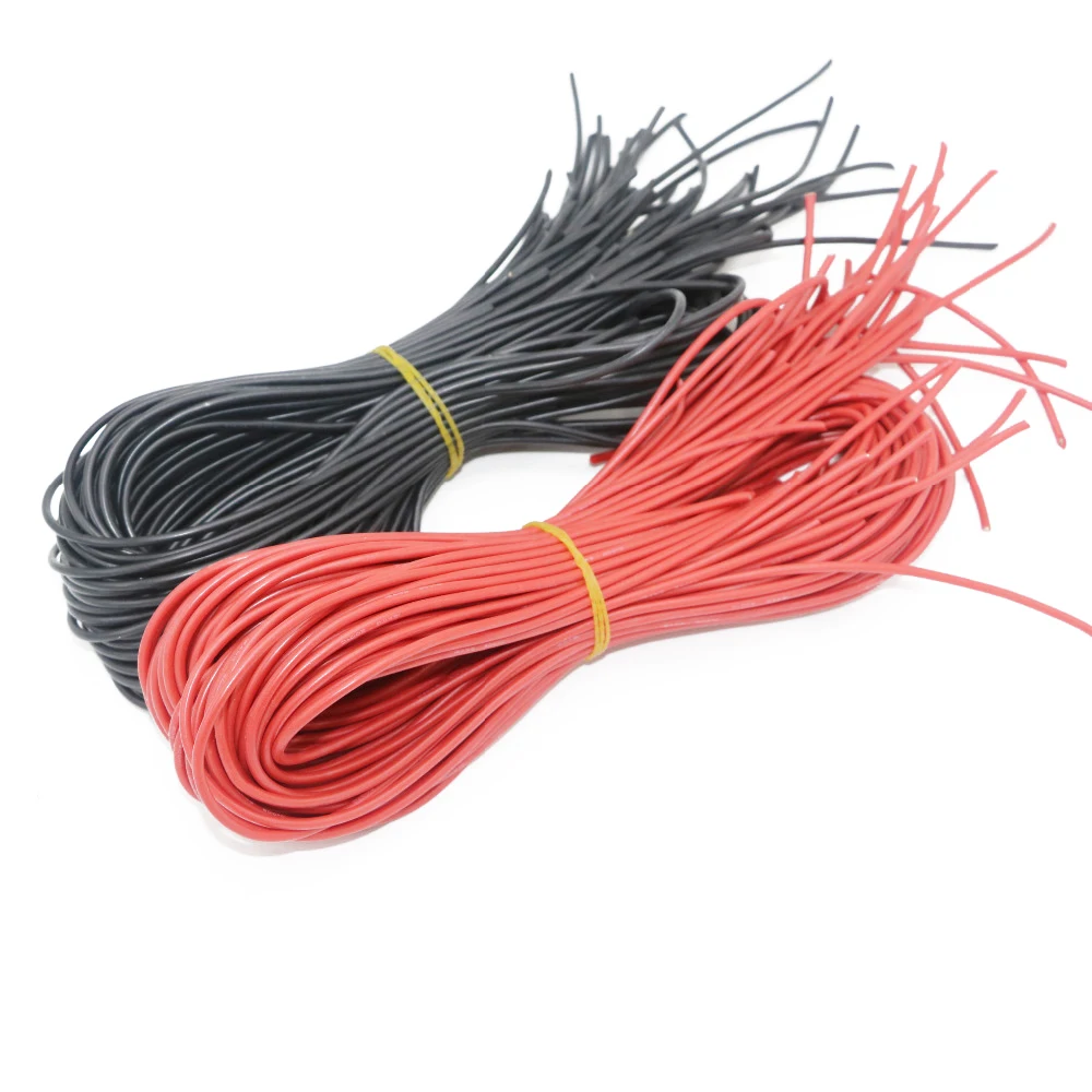 2m/lot Silicon Wire 8 10 12 14 16 18 20 22AWG Heatproof Soft Silicone Silica Gel Wire Cable (1meter Red+1meter Black)