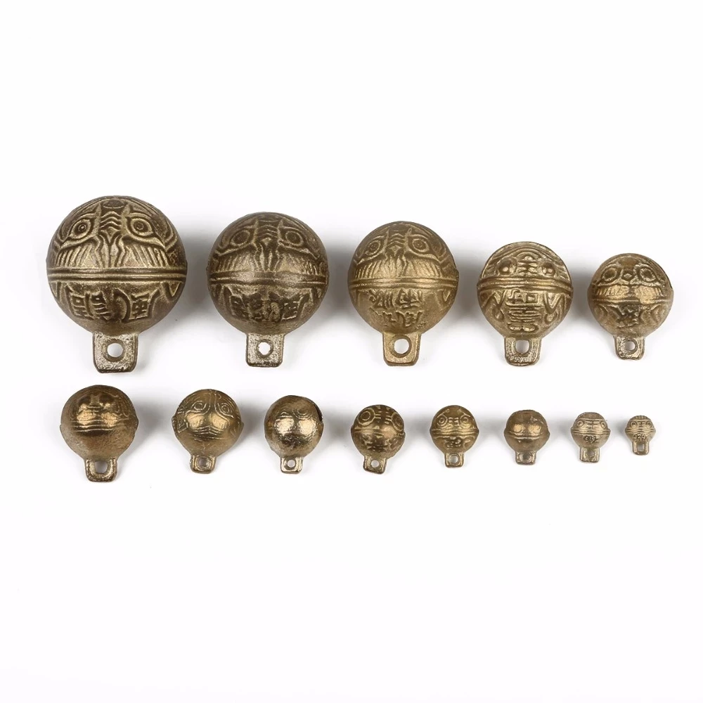 Feng Shui Chinese Vintage Style Tibetan Brass Bell 9mm-52mm Tiny Bead Craft Decorative Tiger Head DIY for Party Decoration