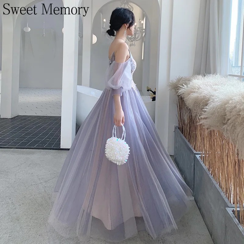 Sweet Memory New Purple Bridesmaid Party Dresses Women Tulle Lace Prom Wedding Party Evening Dress Girl Graduation Vestidos