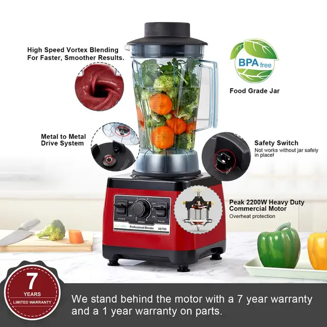【7 Years Warranty】BPA Free Heavy Duty Commercial Grade Blender Professional Mixer Juicer Ice Smoothies Peak 2200W 3 【7 Years Warranty】BPA Free Heavy Duty Commercial Grade Blender Professional Mixer Juicer Ice Smoothies Peak 2200W 3
