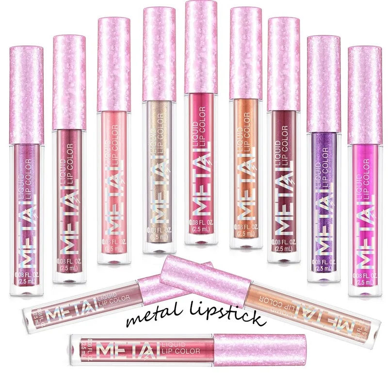 Metallic Matte Glitter Lipstick Waterproof Lasting Sexy Red Liquid Lip Gloss Femmes Mode Maquillage Cadeau Liquid Lipstick Tube