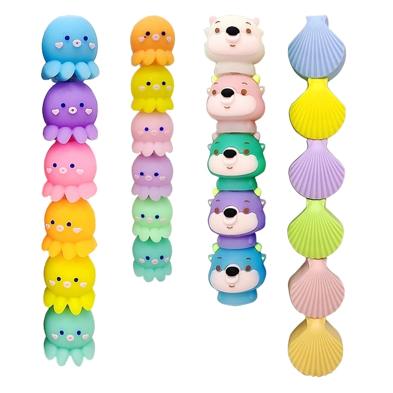 2024 New 4/5-count Cute Student Highlighters Octopus Animal Shell Pattern Assorted Colors