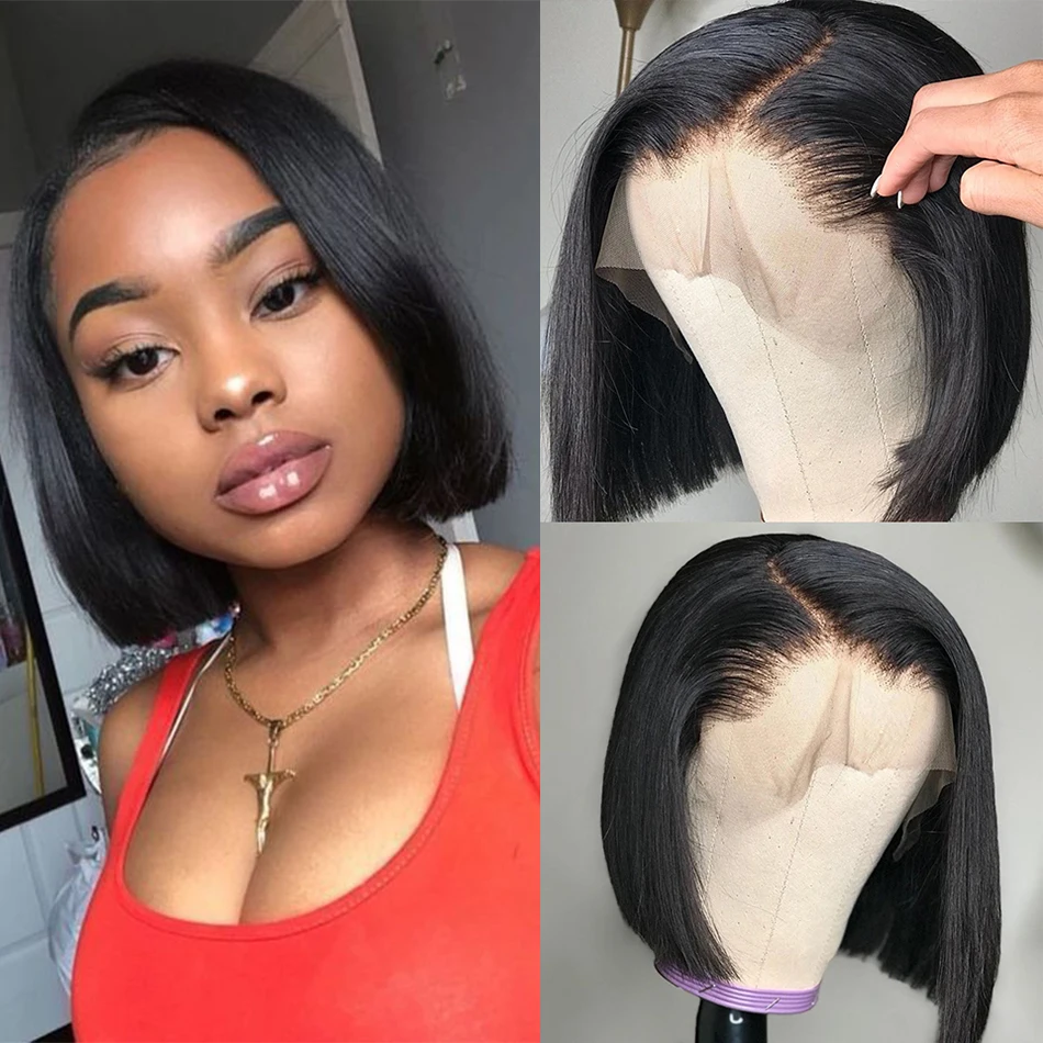 Ready To Wear Glueless Wigs Human Hair Straight Bob Wig Perruques Cheveux Humains Pre Plucked With Baby Hair Frontal Wigs 180%