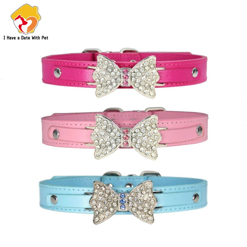 Pink Rhinestone Dog Collar for Big Dog PU Leather Leash for dogs adjustable Pet necklace Pets Accessories for Dogs Safety