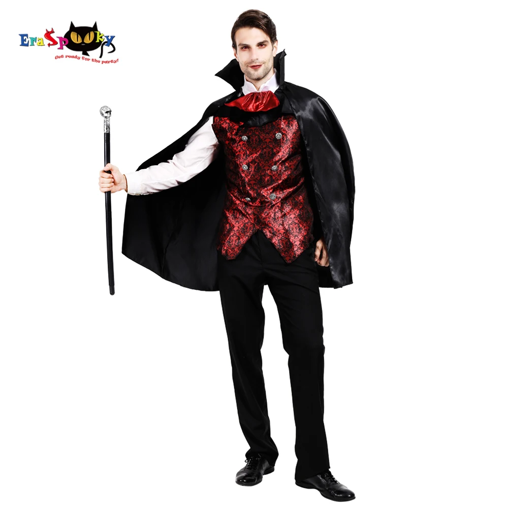 Eraspooky Men Medieval Gothic Vampire Cloak Halloween Costume for Adult Scary Dracula Cosplay Cape Purim Carnival Party Dress Up